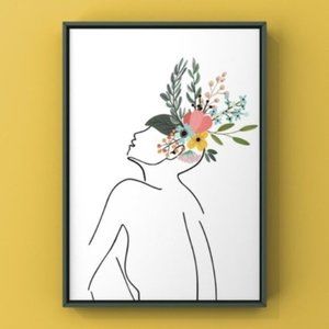Contemporary Modern minimalist line art women & flowers art print